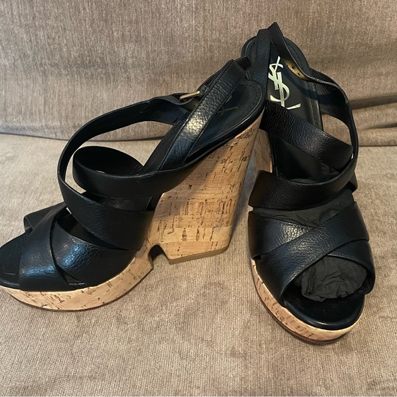 YSL Black Wedge Size 40 worn only once and not outside. Like NEW - Picture 2 of 8